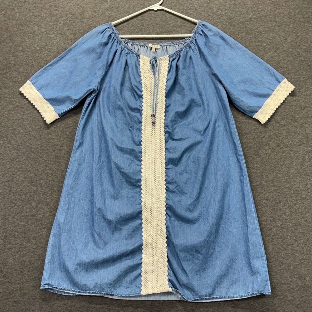 Speed Control‎ Dress Womens XL Denim Peasant Crochet Trim Blue Boho Tunic Shift